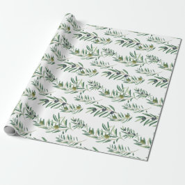 Waterverf Frans Landelijk Chic Groen Olijf Patroon Cadeaupapier