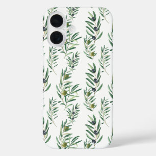 Waterverf Frans landelijk chic groen olijfpatroon iPhone 16 Hoesje