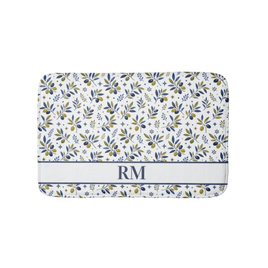 Waterverf Frans Landelijk Olijfpatroon Monogram Badmat (Voorkant)