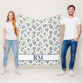 Waterverf Frans Landelijk Olijfpatroon Monogram Fleece Deken