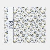 Waterverf Frans Landelijk Olijfpatroon Monogram Fleece Deken (Voorkant (Horizontaal))
