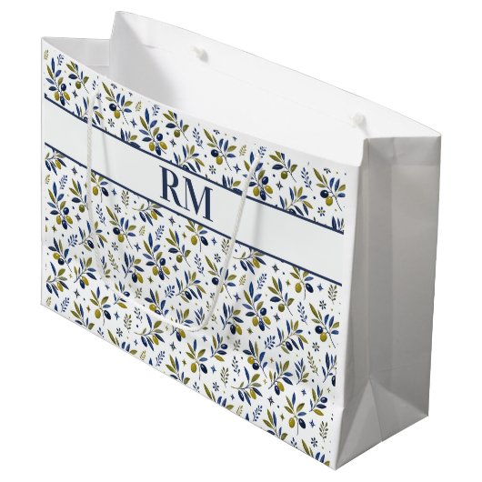 Waterverf Frans landelijk olijfpatroon monogram Groot Cadeauzakje (Voorkant Gekanteld)