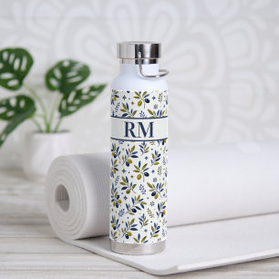 Waterverf Frans Landelijk Olijfpatroon Monogram Waterfles