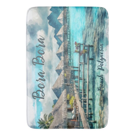 Waterverf Frans-Polynesië Bora Bora Serenity | Badmat (Voorkant Verticaal)