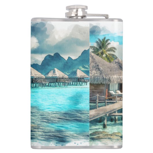 Waterverf Frans-Polynesië Bora Bora Serenity | Heupfles (Achterkant)