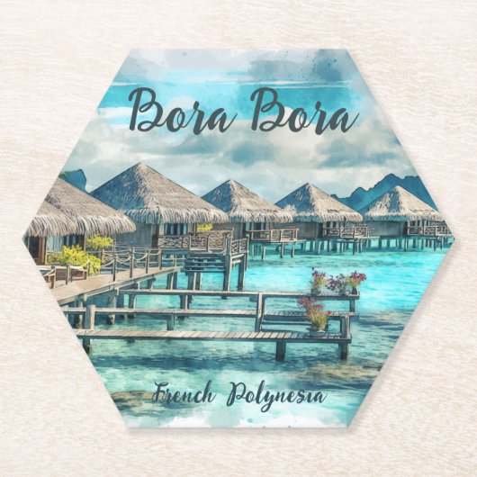 Waterverf Frans-Polynesië Bora Bora Serenity | Kartonnen Onderzetters (Voorkant)