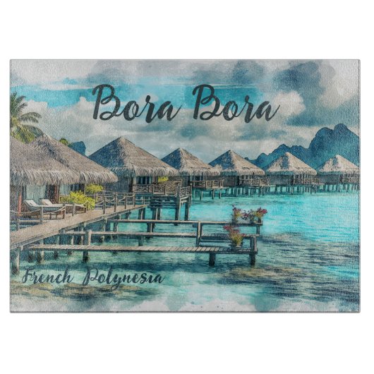 Waterverf Frans-Polynesië Bora Bora Serenity | Snijplank (Voorkant)