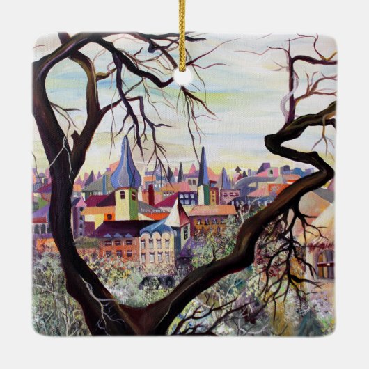 Waterverf Franse Ancient Settlement Luxembourg Keramisch Ornament (Achterkant)