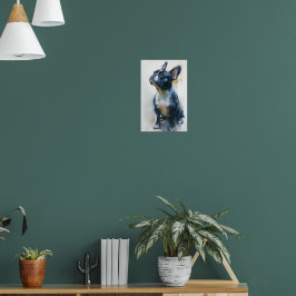 Waterverf Franse buldog zittend Poster