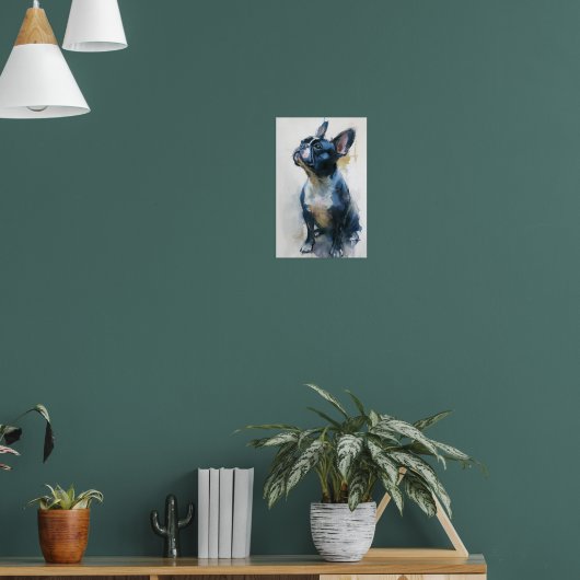 Waterverf Franse buldog zittend Poster (Woonkamer 1)