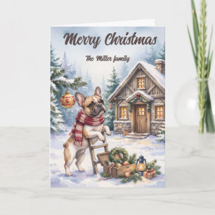 Waterverf Franse Bulldog Bos Kerstmis Kaart