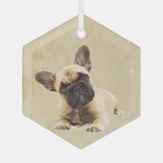 Waterverf Franse Bulldog Dog Pet Animal Art Glas Ornament (Voorkant)
