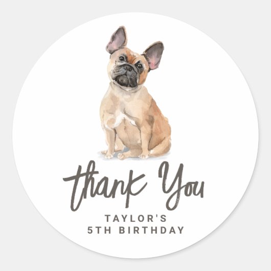 Waterverf Franse Bulldog Dog Verjaardag Dank u Ronde Sticker (Voorkant)