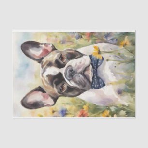 Waterverf Franse Bulldog in Bloemen Decoupage Tissuepapier
