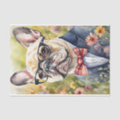Waterverf Franse Bulldog in Bloemen Decoupage Tissuepapier (Voorkant)