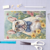 Waterverf Franse Bulldog in Bloemen Decoupage Tissuepapier (Craft)