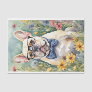 Waterverf Franse Bulldog in Bloemen Decoupage Tissuepapier