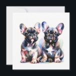 Waterverf Franse Bulldog leuke puppies Bedankkaart<br><div class="desc">Een grillige waterverf van twee schattige Franse Bulldog-puppies die naast elkaar zitten. De puppies hebben verschillende zwarte en gestroomde jassen met expressieve ogen en te grote oren. Hun speelse uitingen brengen nieuwsgierigheid en charme over, tegen een zachte, abstracte achtergrond die hun functies verbetert. De algehele stemming is levendig en hartverwarmend,...</div>