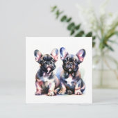 Waterverf Franse Bulldog leuke puppies Kaart (Staand voorkant)
