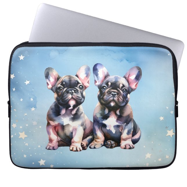 Waterverf Franse Bulldog leuke puppies Laptop Sleeve (Voorkant)