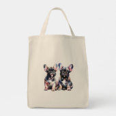Waterverf Franse Bulldog leuke puppies Tote Bag (Achterkant)