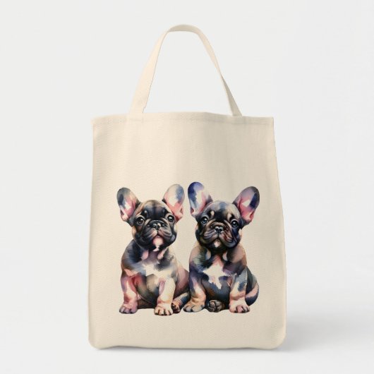 Waterverf Franse Bulldog leuke puppies Tote Bag (Voorkant)