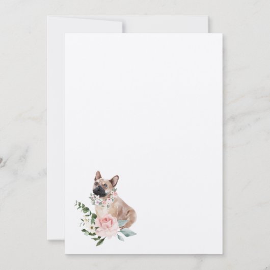 Waterverf Franse Bulldog Pet & Floral Pink Rose Kaart (Achterkant)