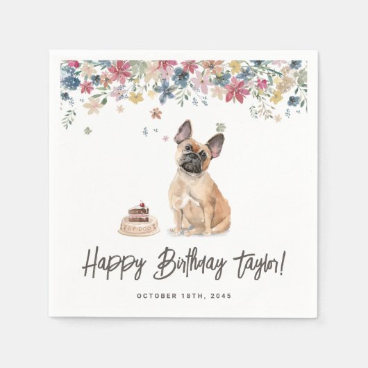 Waterverf Franse Bulldog Verjaardagsfeestje Servet (Voorkant)