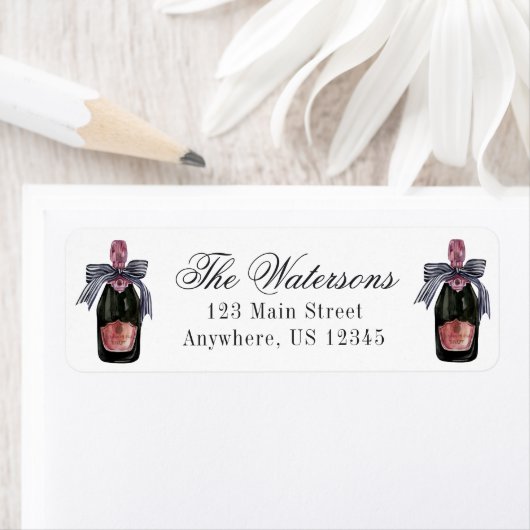 Waterverf Franse champagne met een gestreepte boog Etiket (Insitu)