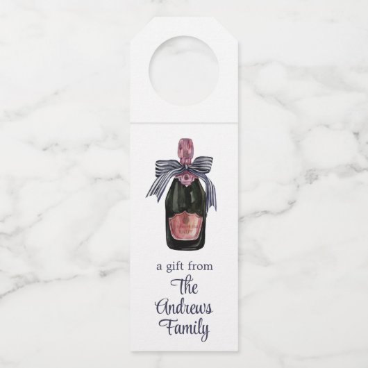 Waterverf Franse champagne met een gestreepte boog Flessenhanger (Voorkant)