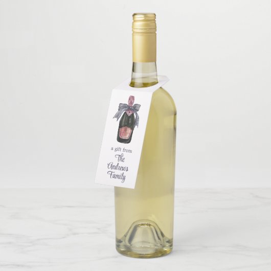 Waterverf Franse champagne met een gestreepte boog Flessenhanger (Schuin)