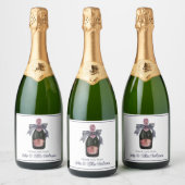 Waterverf Franse champagne met een gestreepte boog Sparkling Wijnetiket (Flessen)