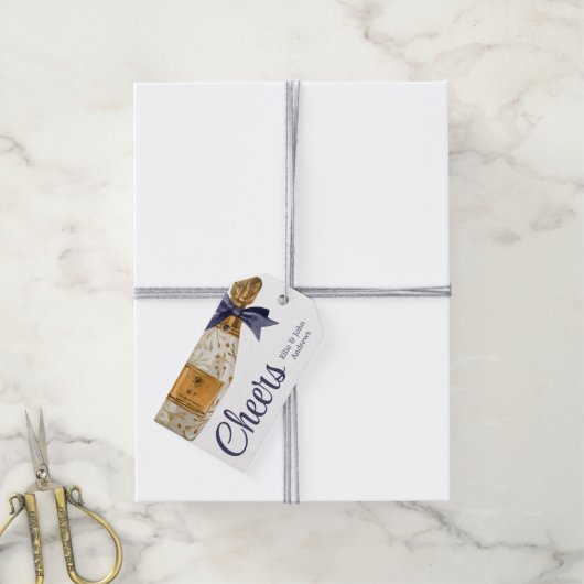 Waterverf Franse champagne met een marinestoot Cadeaulabel (Met Touw)