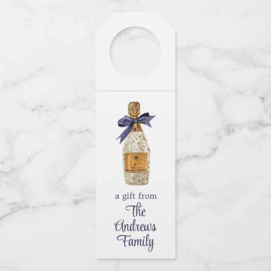 Waterverf Franse champagne met een marinestoot Flessenhanger (Voorkant)