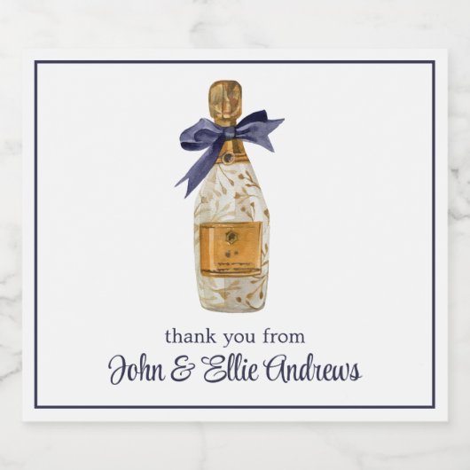 Waterverf Franse champagne met een marinestoot Sparkling Wijnetiket (Enkel label)