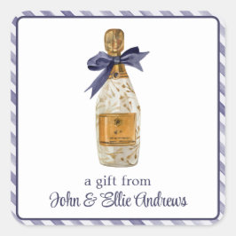 Waterverf Franse Champagne met een Navy Bow Gift Vierkante Sticker