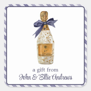 Waterverf Franse Champagne met een Navy Bow Gift Vierkante Sticker