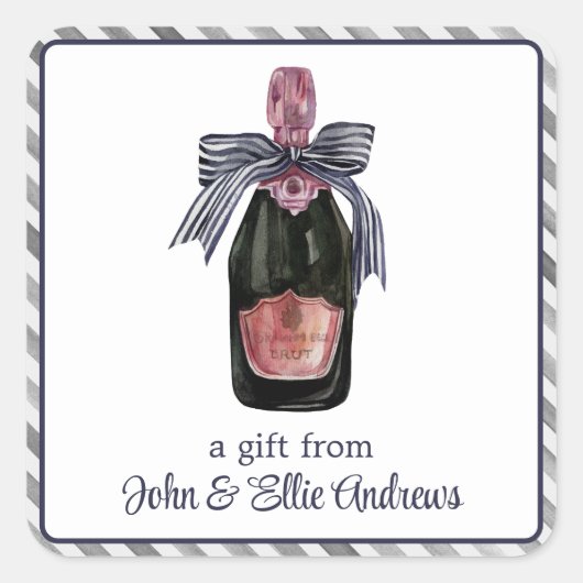Waterverf Franse champagne met gestreept booggesch Vierkante Sticker (Voorkant)