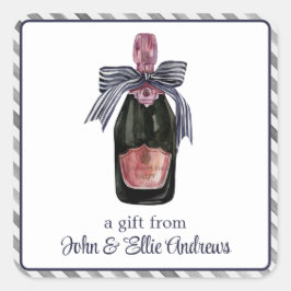 Waterverf Franse champagne met gestreept booggesch Vierkante Sticker