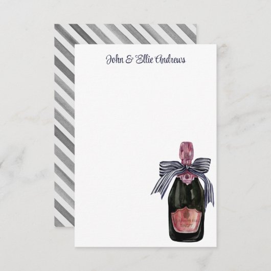 Waterverf Franse Champagne met Gestreepte Boog Bedankkaart (Voorkant / Achterkant)