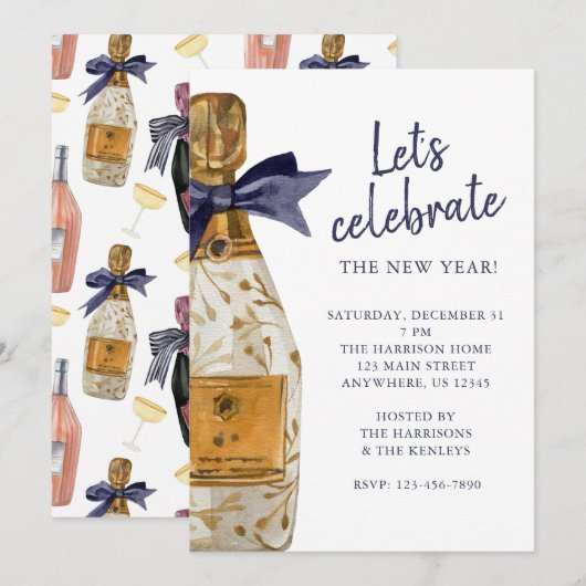 Waterverf Franse Champagne Party Kaart (Voorkant / Achterkant)