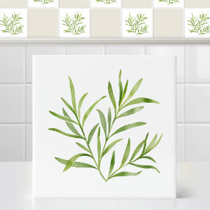 Waterverf Franse Dragon Botanische Blad Tak Tegeltje