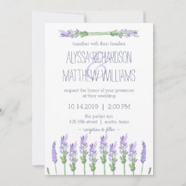 Waterverf Franse Lavendel op witte bruiloft Kaart