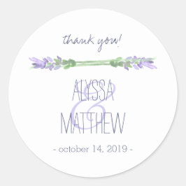 Waterverf Franse Lavendel op witte bruiloft Ronde Sticker