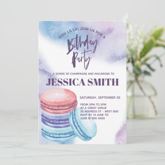 Waterverf Franse Macaron Birthday Party Kaart (Staand voorkant)
