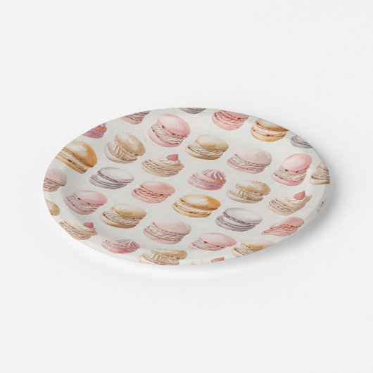 Waterverf Franse macaronpatroon Papieren Bordje (Gekanteld)
