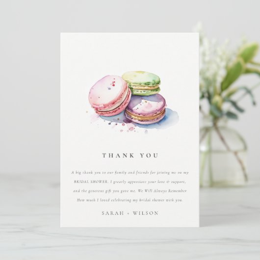 Waterverf Franse Macarons Bakery Vrijgezellenfeest Bedankkaart (Staand voorkant)