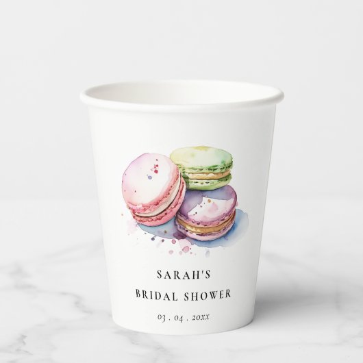 Waterverf Franse Macarons Bakery Vrijgezellenfeest Papieren Bekers (Achterkant)