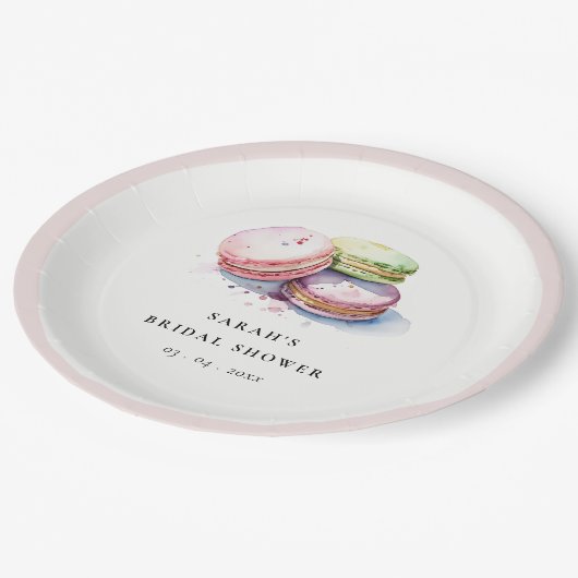 Waterverf Franse Macarons Bakery Vrijgezellenfeest Papieren Bordje (Gekanteld)