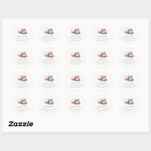 Waterverf Franse Macarons Bakkerij Adres Ronde Sticker (Vel)